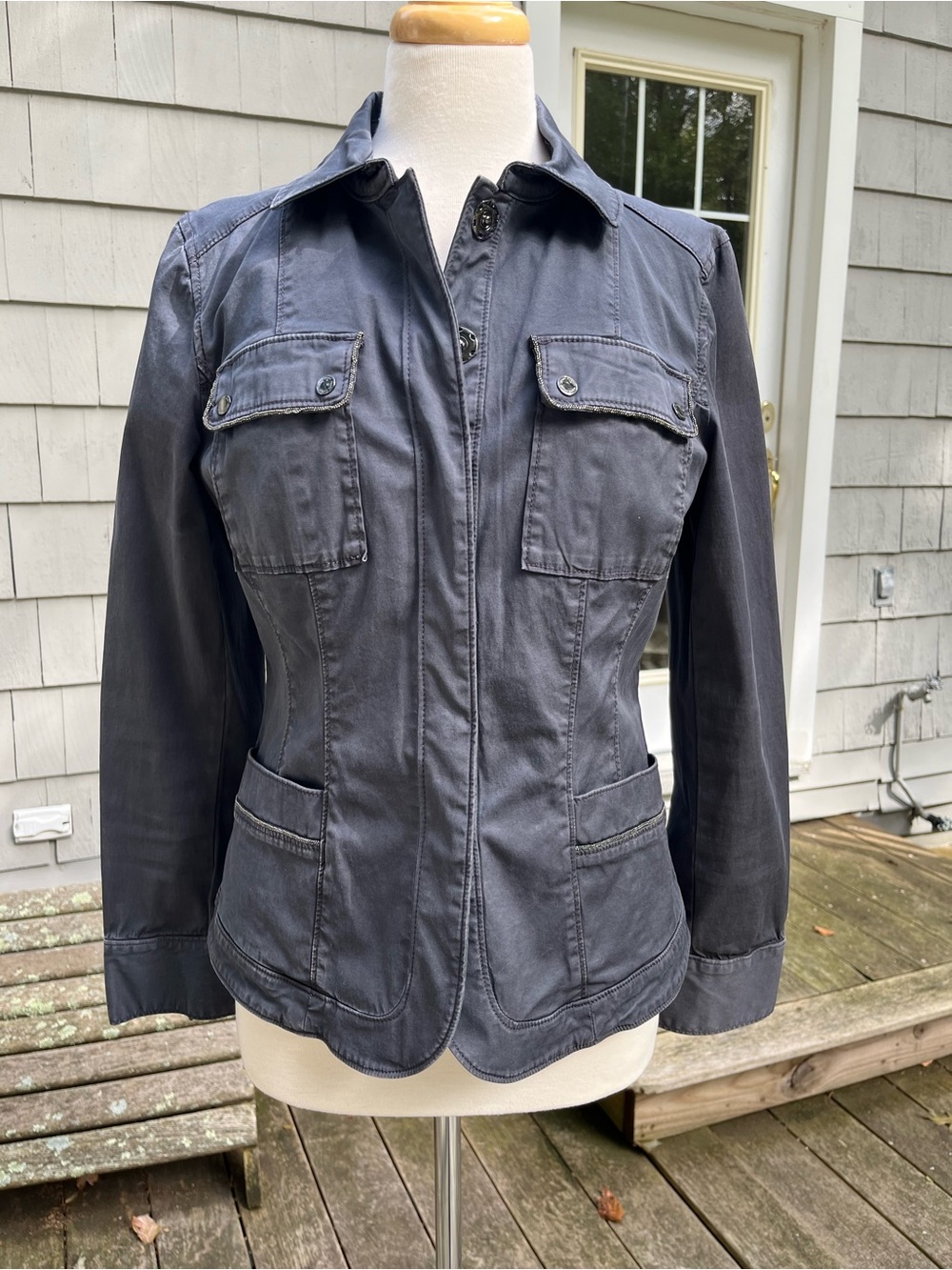 WHBM Slate Gray Utility Jacket with Metallic details